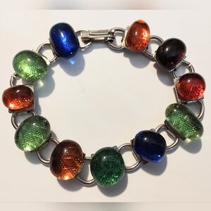 Vintage Bubble Glass Book Chain Bracelet Multicolor Retro Glass Colorful Estate